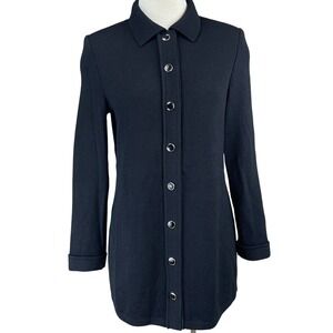 Vintage ST JOHN SJK Womens (8)‎ Black Knit Cardigan Silver Button 90s USA Preppy